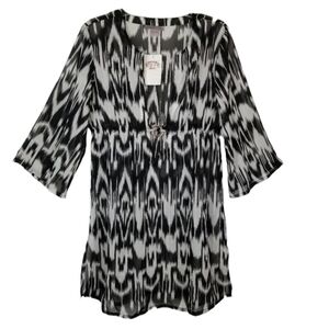 Peppermint Bay Womens Swimsuit Cover Large Boho Print Deep V Tie Dye Pull Over